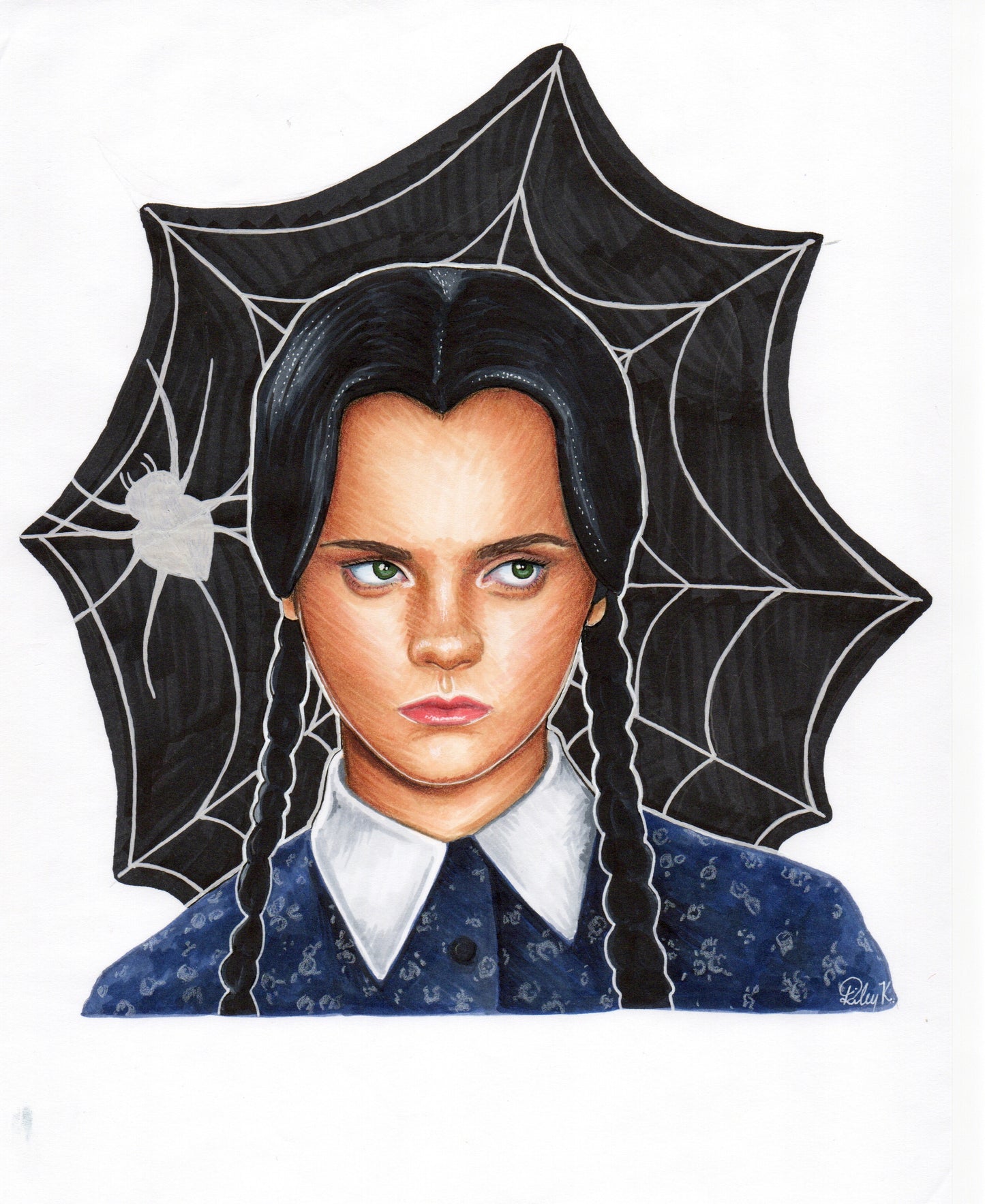 90s Wednesday Addams - 8.27x11.69in Drawing